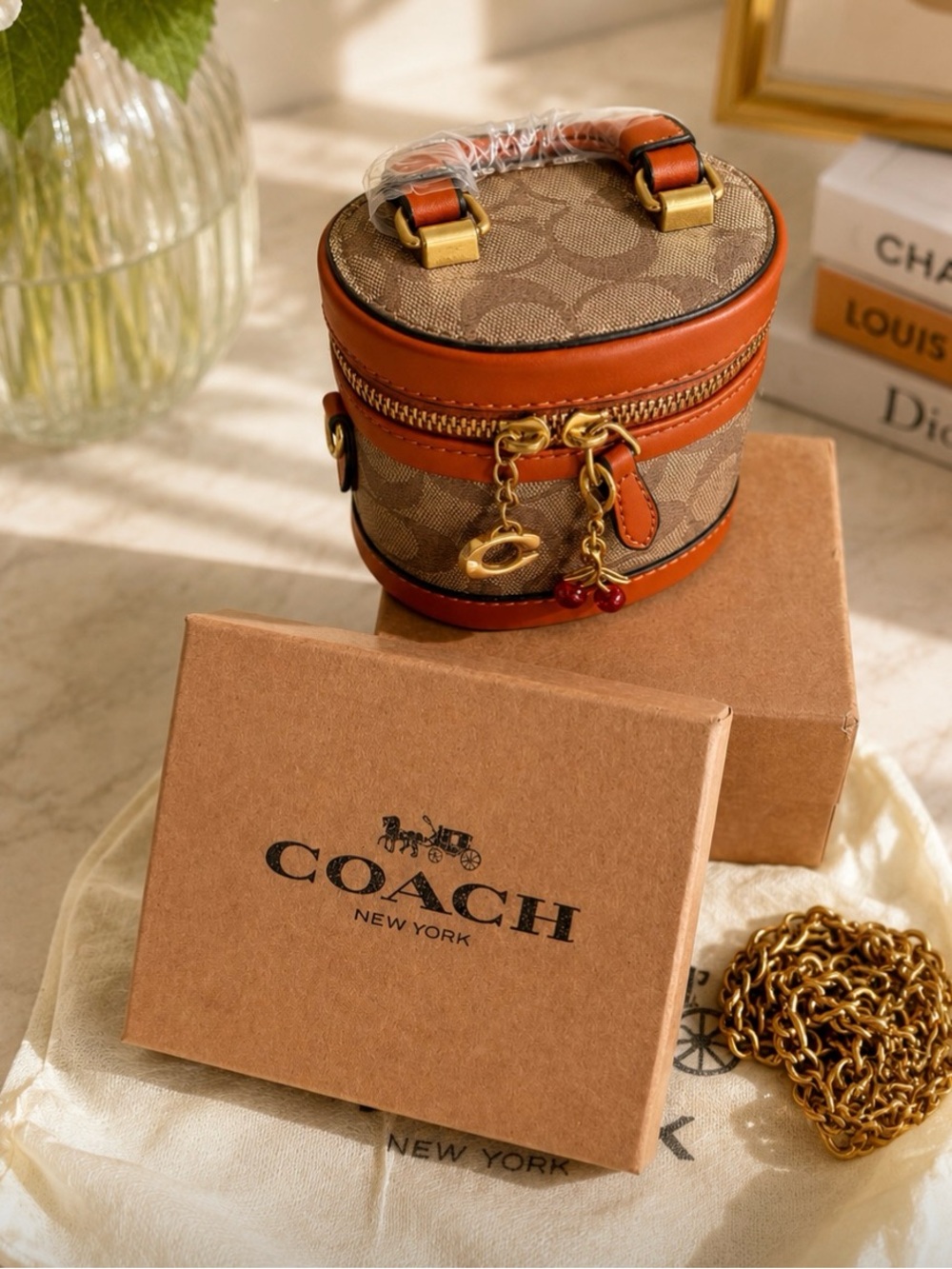 Coach Brown Signature Monogram Jewelry Case with Saddle Trim - Picture 2 of 3